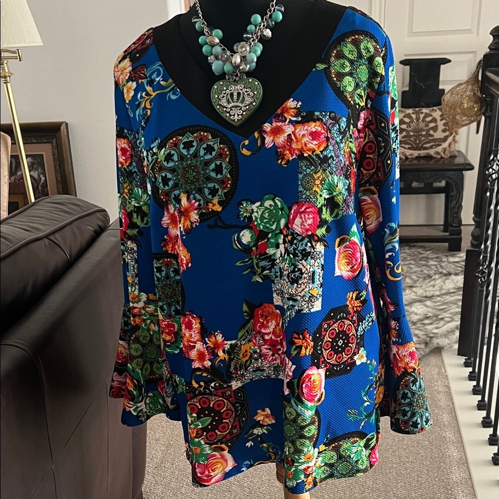 Floral Blue Women's Top by Calessa
